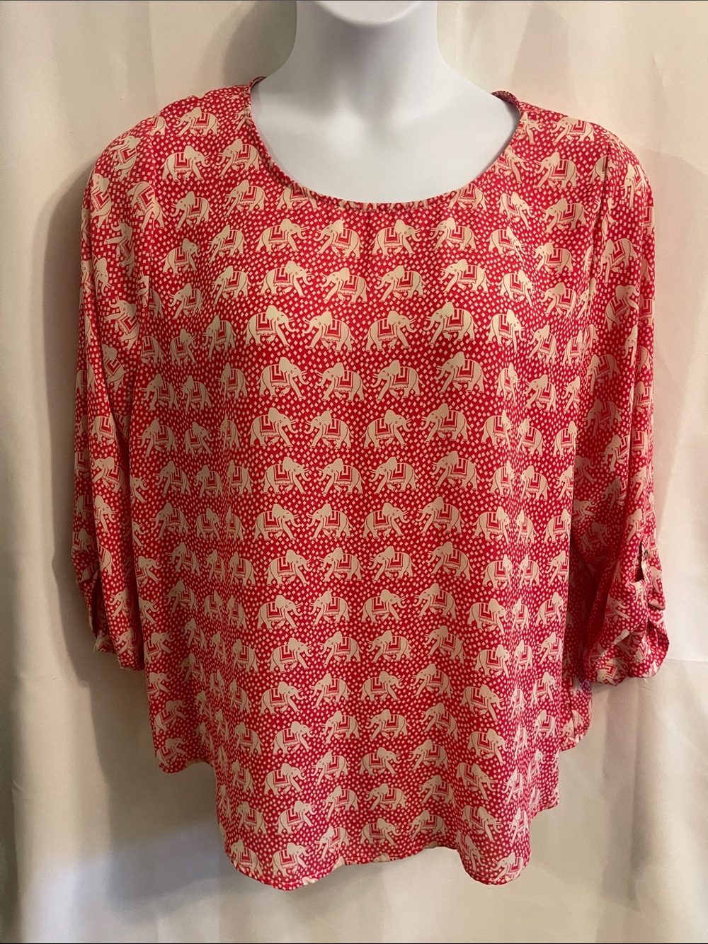 Pixley Pink Elephant Print Scoop Neck Blouse XXL 1X